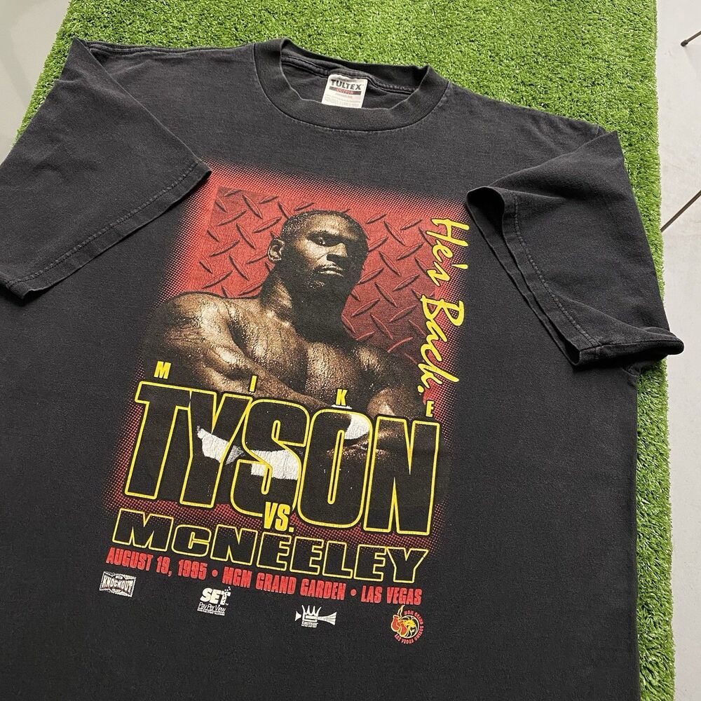 Vintage 1995 Mike Tyson vs. McNeeley He's Back Vegas Boxing Tee Black Men's XL - Picture 8 of 13